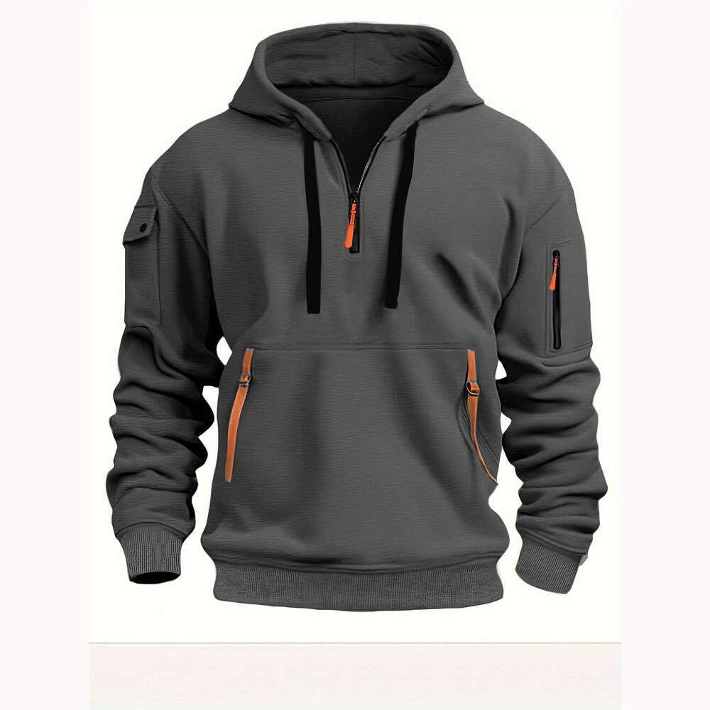 Cross-Border New Large Size Spring and Autumn Sweatshirt Hoodie Zipper Multi-Pocket Pullover Men's Sports Casual Jacket