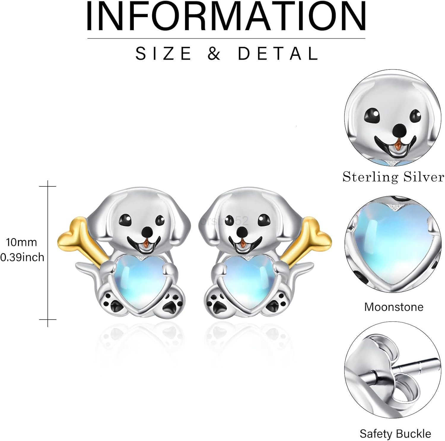 Dreamboat Cute Animal Stud Earrings for Women 925 Sterling Silver Hypoallergenic Moonstone Jewelry Gifts for Sensitive EarsW250911
