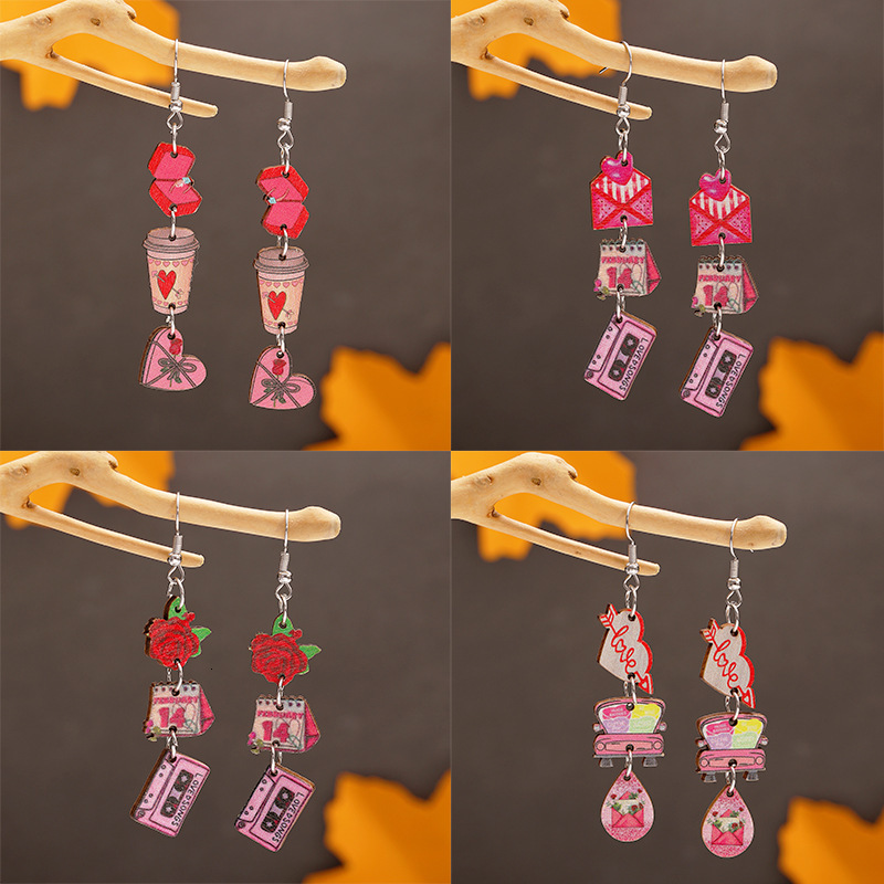 New Valentine's Day For Women Creative Design Rose Heart Tassel Wind Earrings