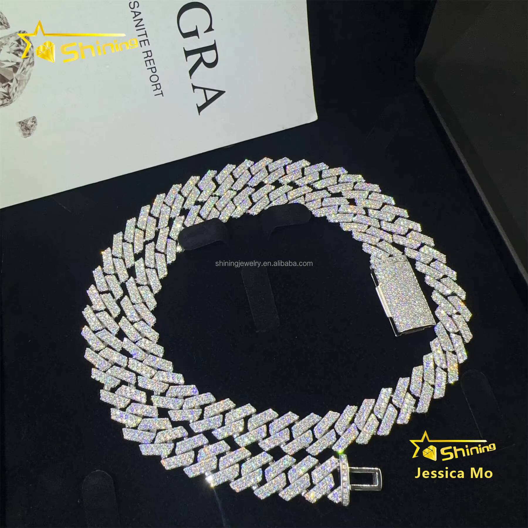 In Stock Pass Diamond Tester GRA Certificate 13mm Iced Out Moissanite Cuban Link Chain Sterling Silver Hip Hop Miami Cuban Chain