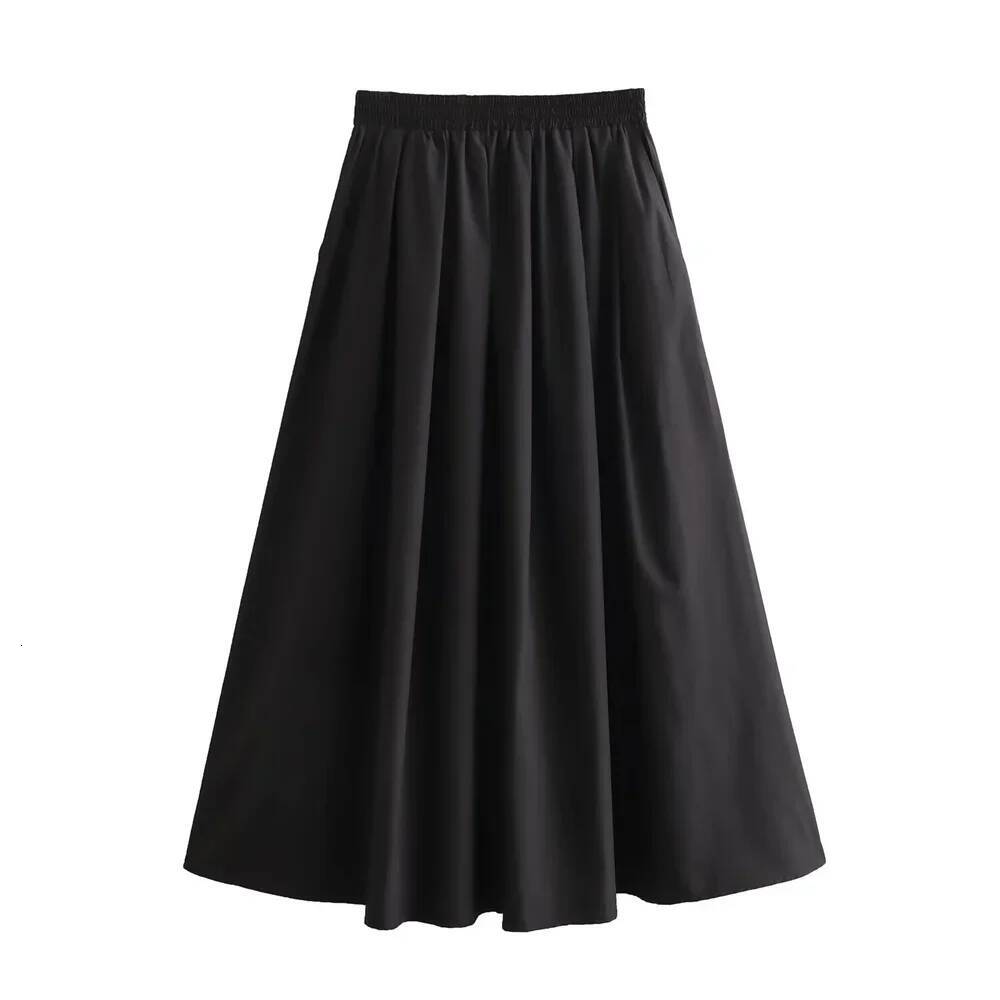 Mooyufon 2025 Women's temperament versatile loose and casual solid color high waisted medium length A-line skirt dongdumaoyi