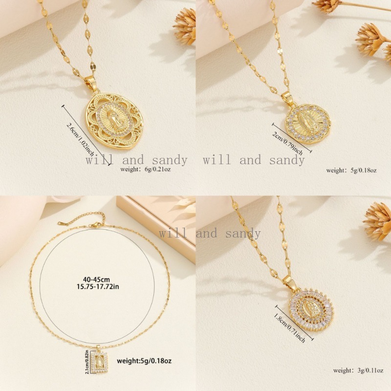 18k Gold Virgin Mary Necklace Designer Jewelry Rosary Gold Chain Cubic Zirconia Diamond Madonna Necklaces for Women Girls CZ crystal Religious Jewelry