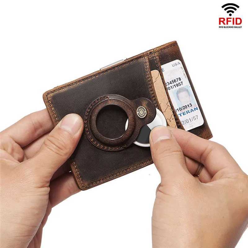 YKOSM Retro Luxury Genuine Leather Airtags Wallet RFID Blocking ID Credit Card Bag Business Men Cash Clip Antilost Card Holder W250911