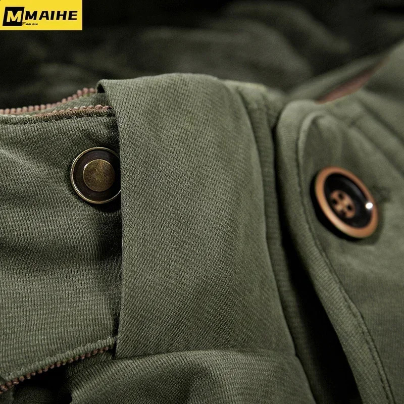 Mens Winter Thicken Cotton Snow Ski Hiking Jacket Warm Middle Aged Army Green Work Coat With Removable Hood Parkas Men Clothing 250911