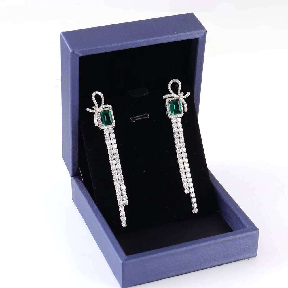 2.6ct Lab Emerald Jewelry Women Gold Plated Moissanite Drop Earrings in Sier