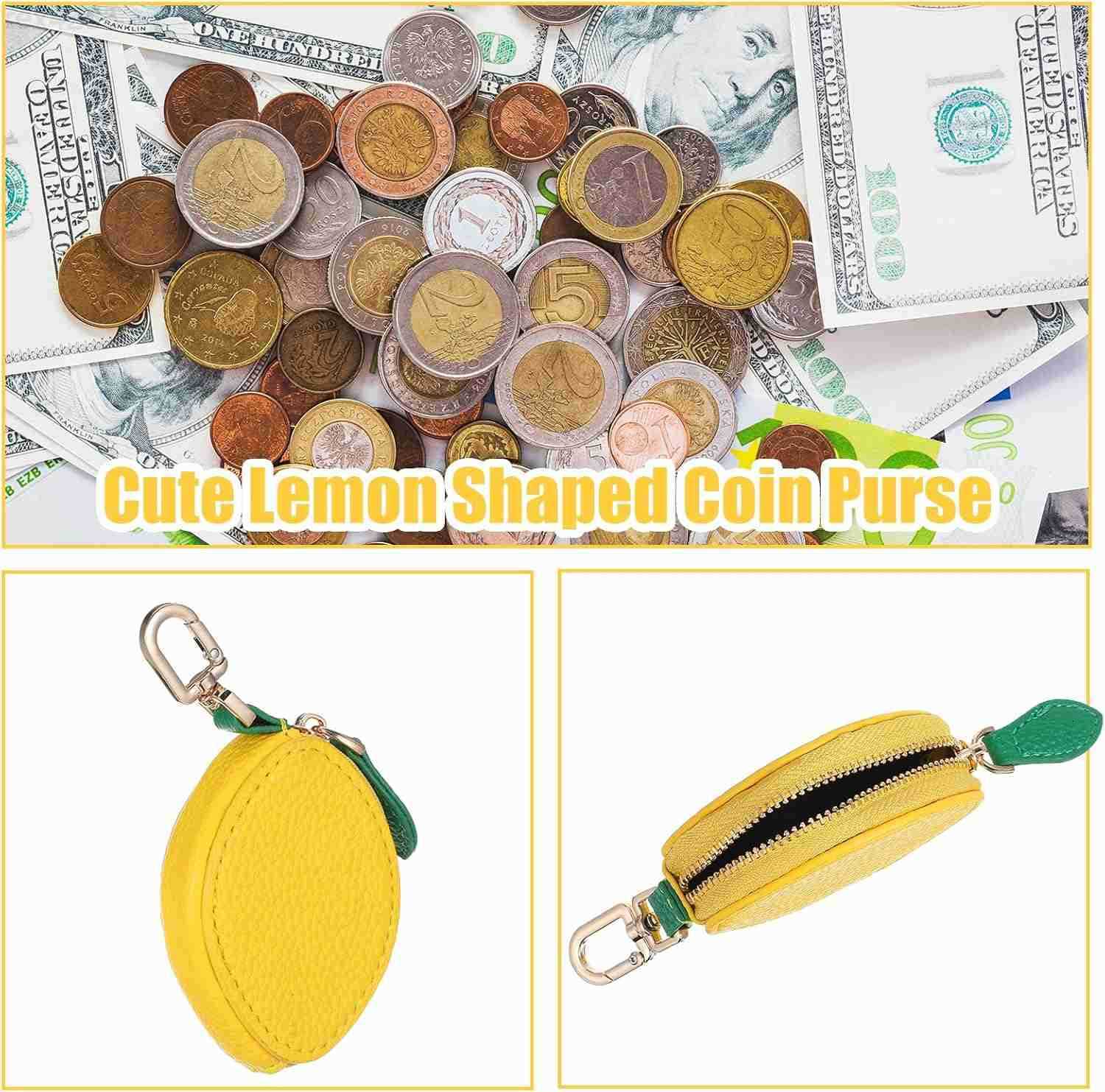 Lemon Shaped Mini Coin Purse with Keychain Leather Small Cute Coin Pouch for Women Mini Fruit Wallet Key ChainW250911