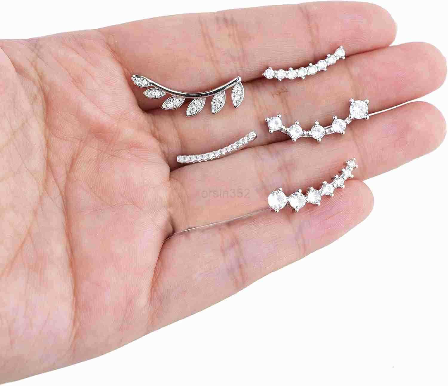 6Pairs Ear Cuffs Climber Hoop Earring CZ Arrow Crawler Stud Earring Jacket for WomenW250911