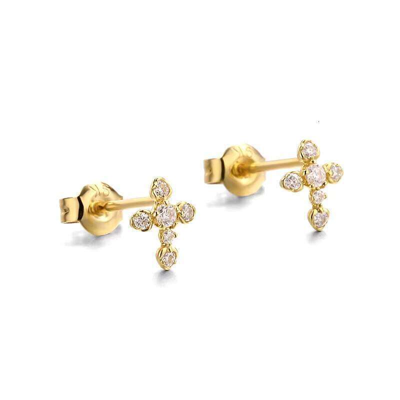 HYH Minimalist 9K Gold Cross Moissanite Stud Earrings Ins Fashion Style Jewelry Wholesale