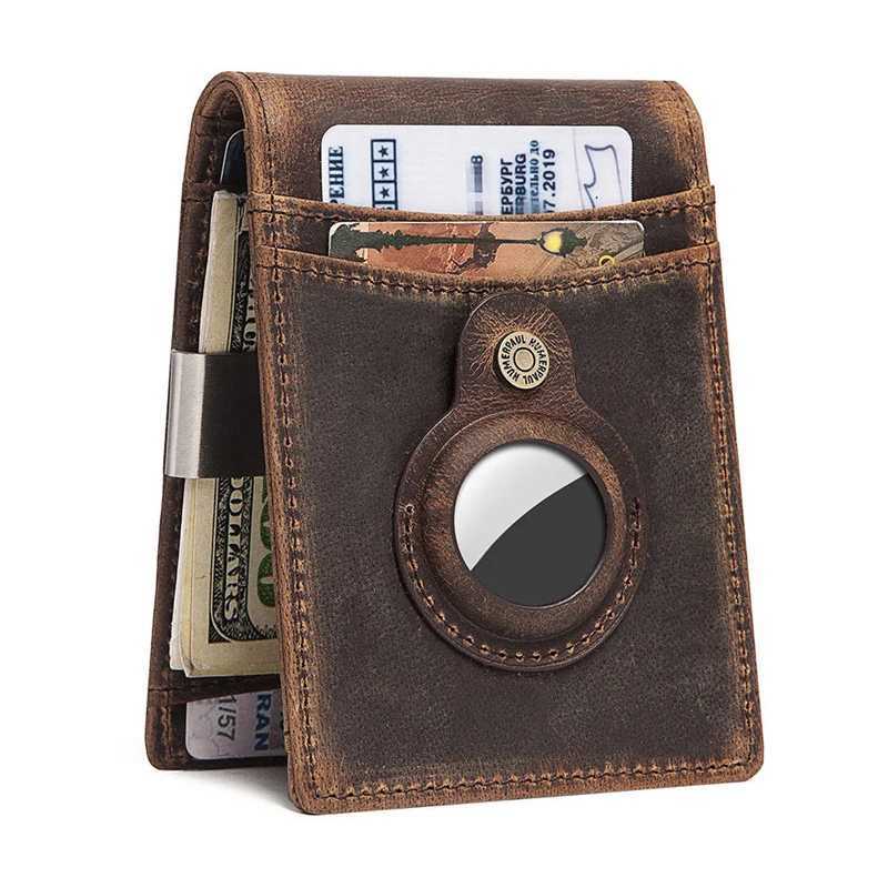 YKOSM Retro Luxury Genuine Leather Airtags Wallet RFID Blocking ID Credit Card Bag Business Men Cash Clip Antilost Card Holder W250911