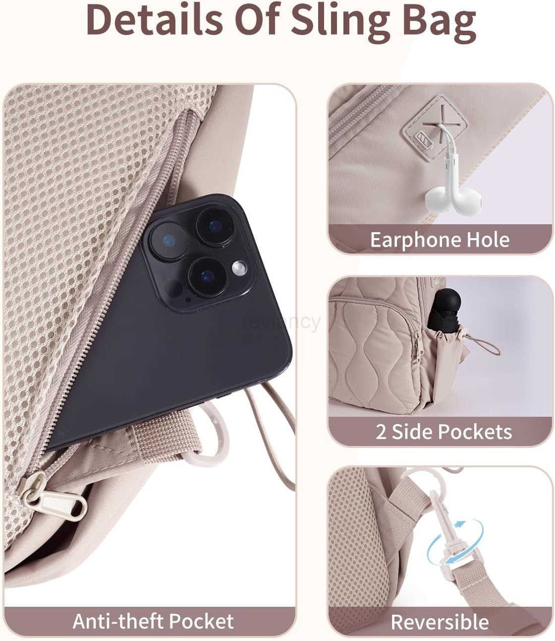 Nature Sling Bag for Women Lightweight Quilted Crossbody Bag Fits for 11 Tablet with Breathable Back Panel Anti Theft Pocket Padded Strap USB Charge P