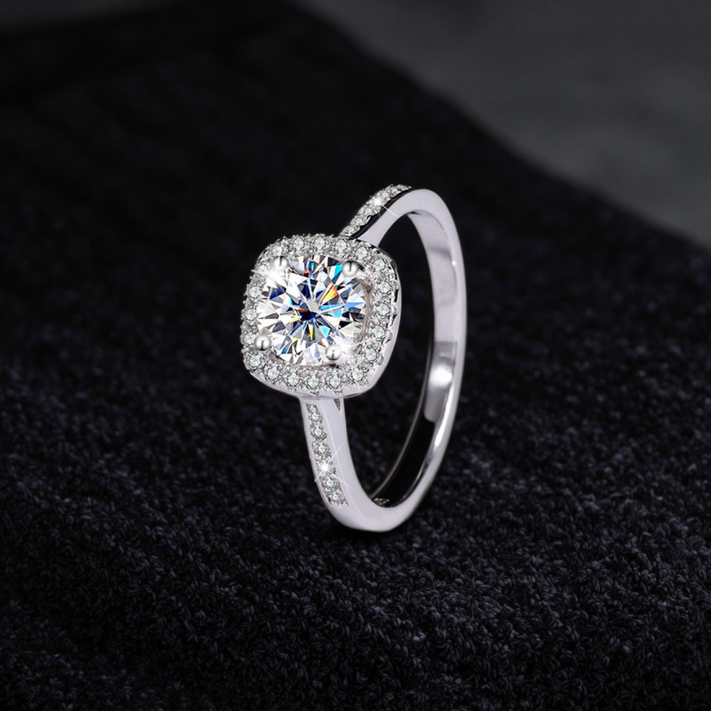 MT GRA Certificate 1 CT Moissanite Engagement Ring 925 Sterling Silver Birthstone Colors, Simulated Diamond Ring for Women, Wedding Ring Christmas Jew
