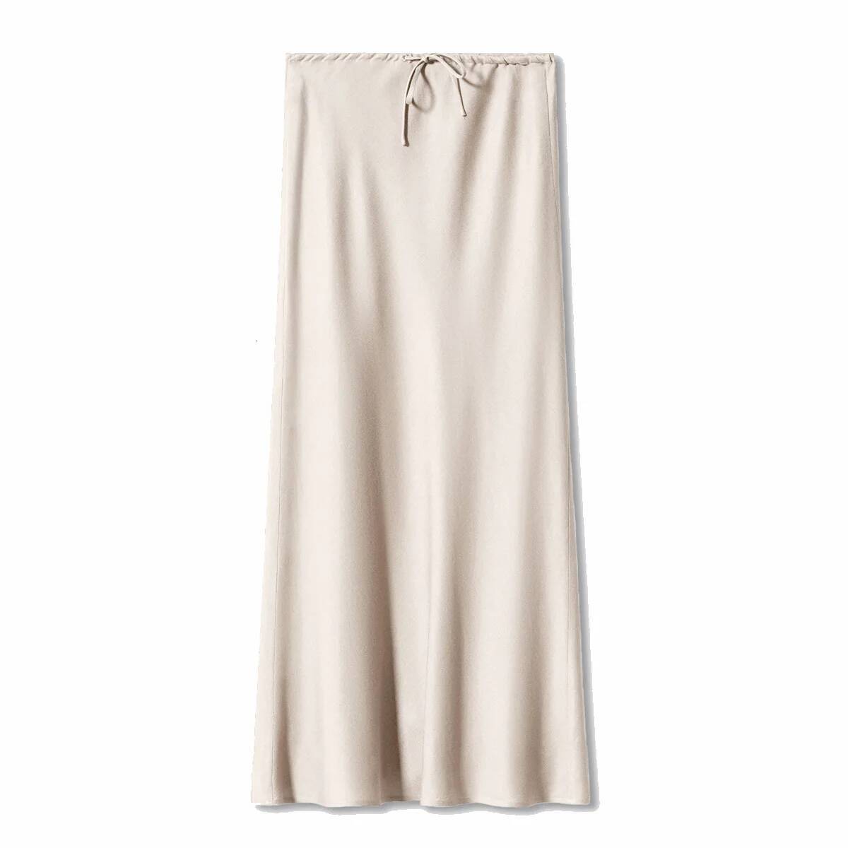 New In 2025 Spring Summer Solid Color Satin Long Skirt For Women High Waist Lace-Up Fashion Elegant Faldas dongdumaoyi