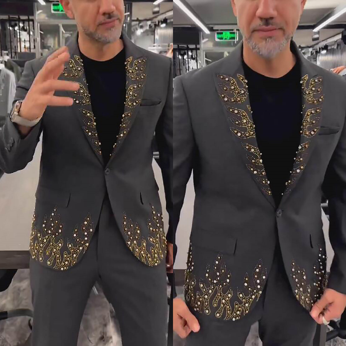 New Arrival Jacket Suits For Men 2 Pieces Peaked Lapel One Button Tuxedos Beaded Customized Crystals Dinner Party Wear