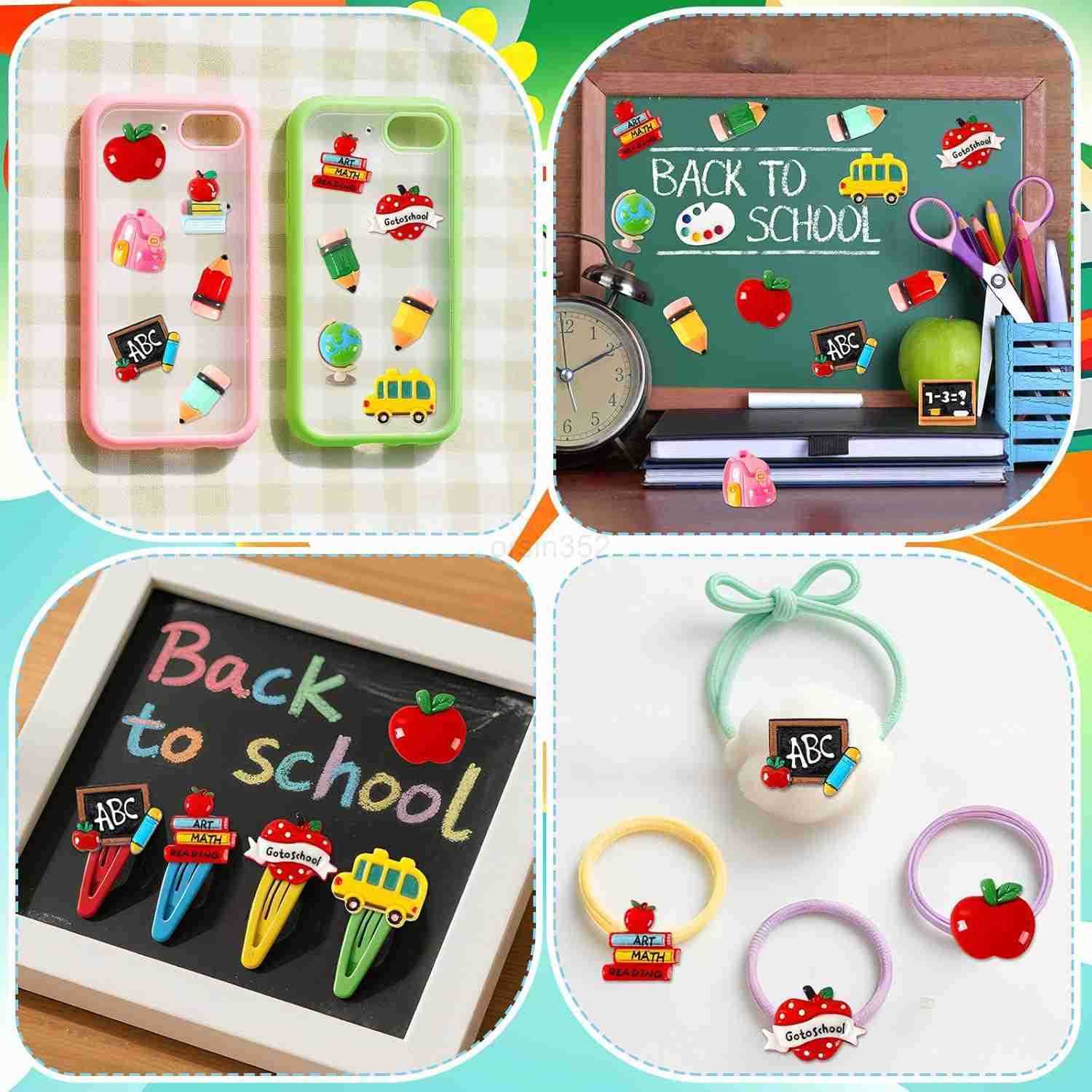 Back to School Resin Charms Pencil Book Blackboard Flatback Resin for DIY Crafts Cell Phone Case Photo Frame Hairpin Keychain Earrings Jewelry Making 