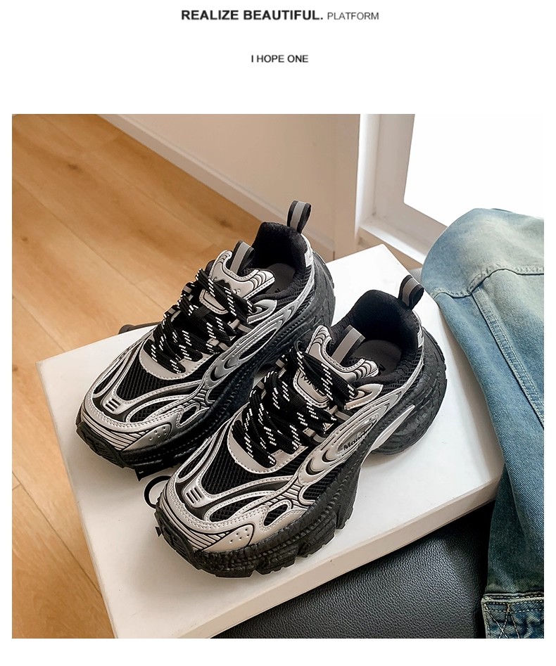 Mentadate Mesh Breathable Dad Sneakers for Women - Thick Sole High Heels Spring/Summer '25