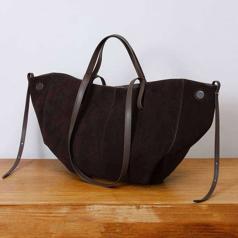 Genuine Leather - Frosted Top Layer Cowhide Niche Design Shoulder Large Capacity Commuter Tote Wing Bag