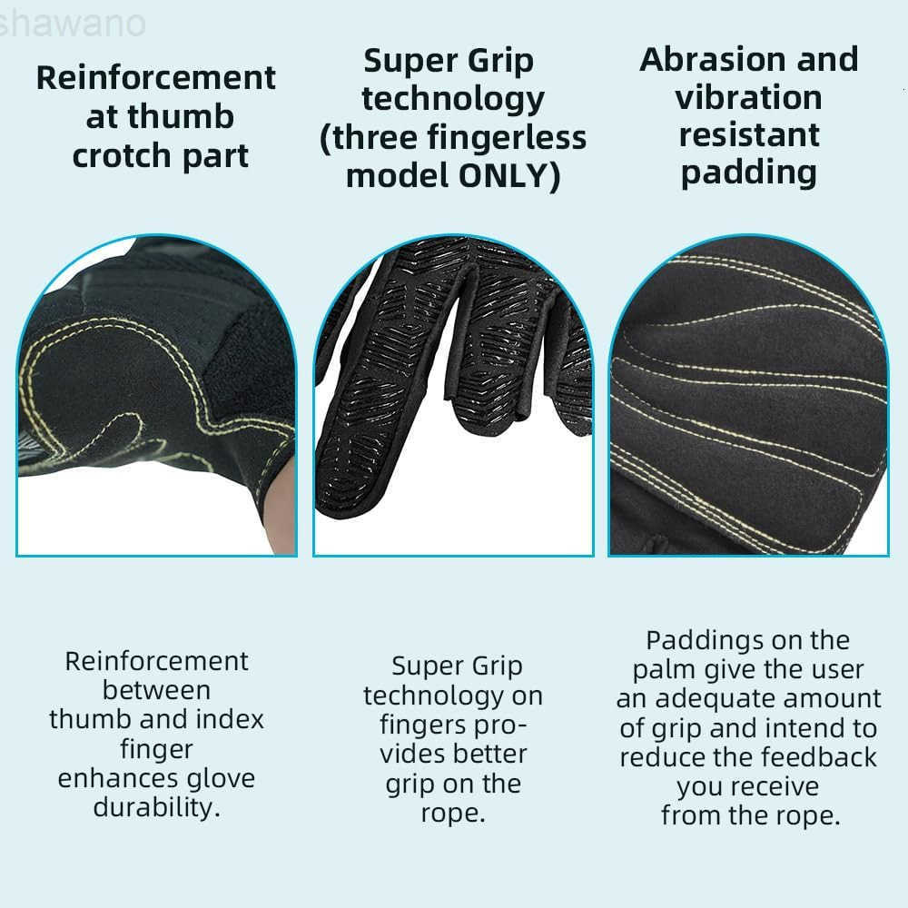 Full or Half Finger Padded Palm Lightweight Breathable Climbing Rope Gloves for Climbers Rock Climbing Rescue Adventure Sailing Kayaking Outdoor Sport
