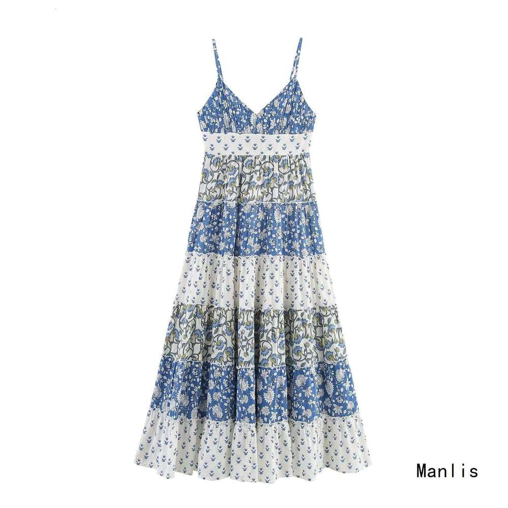 DHEssentials Z Summer 2025 New Patchwork Printed Layered Spliced Dress