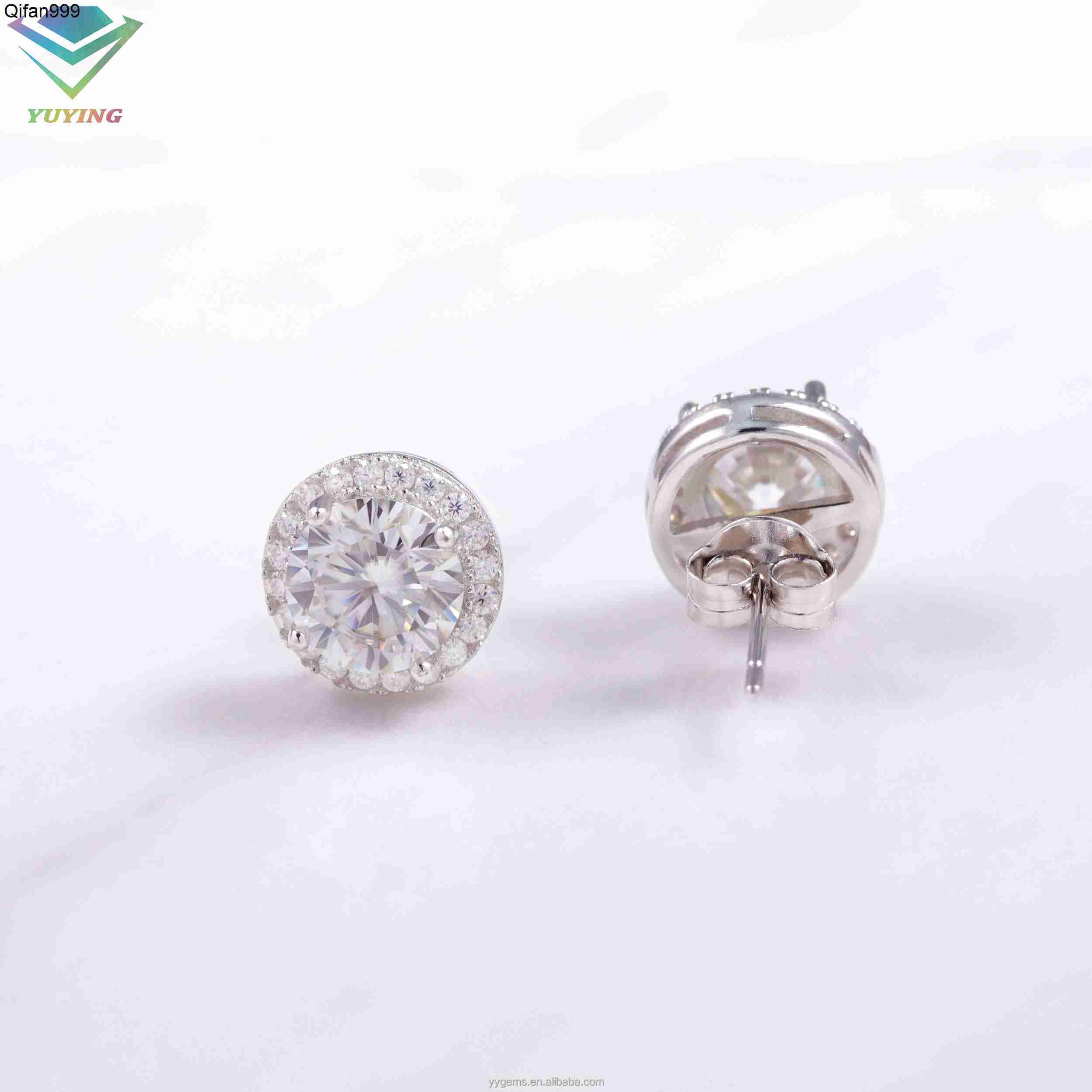 VVS Moissanite with 18k Gold Plated Round Diamond 4prongs 925 Silver Earrings for Fine Jewelry