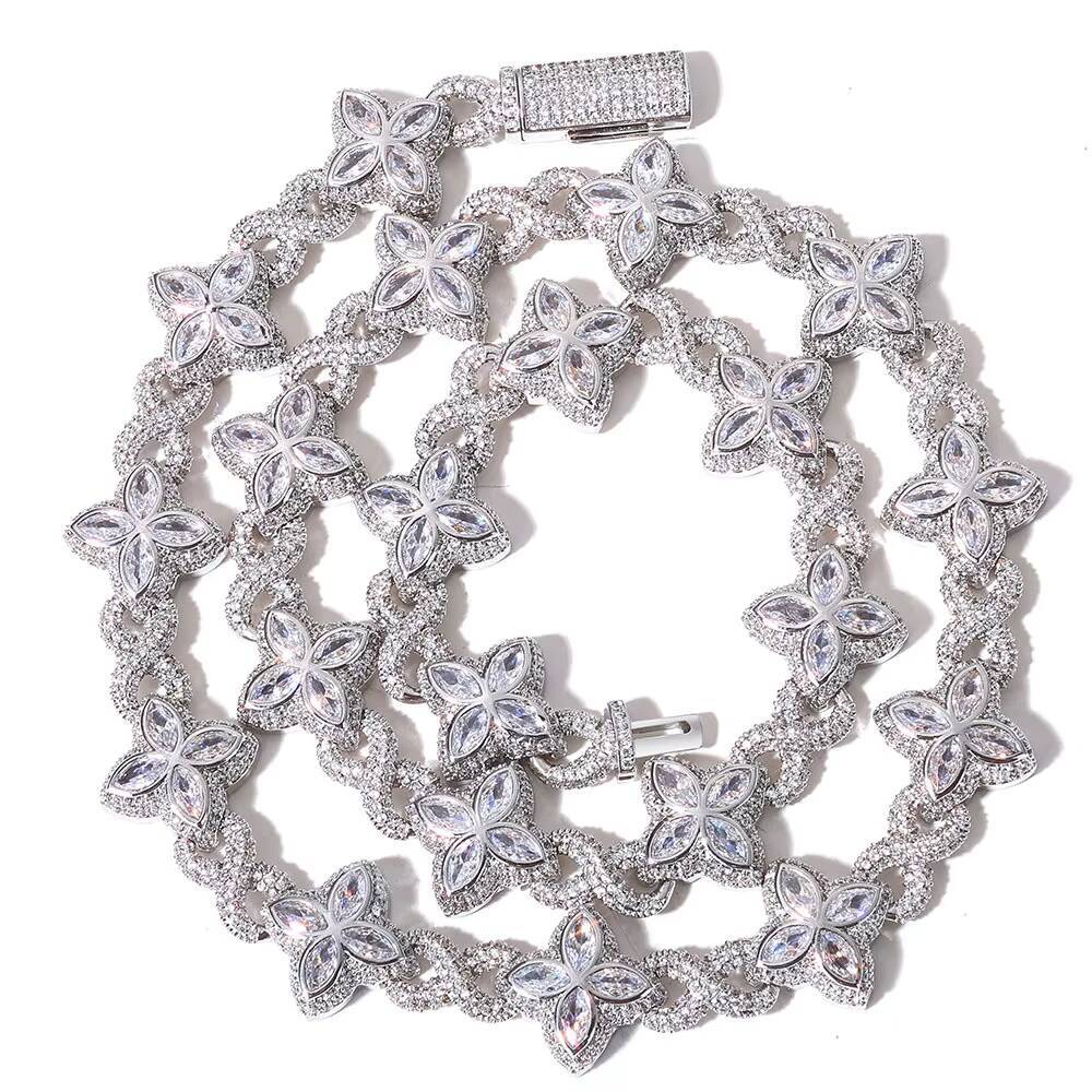 Hip Hop 19mm Four Clover Bracelet 18k Gold Plated Iced Out Green Blue Black Zircon Clover Bracelet Chain for Women and Women