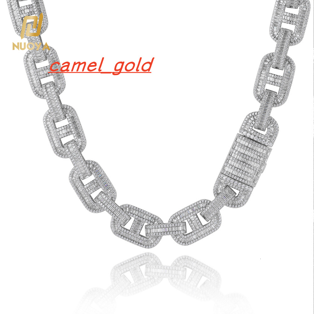 NUOYA Luxury Hip Hop Jewelry 15MM Iced Out Diamond Cuban Chain Necklace Silver Plated Cuban with Flip Clasp for Men Women