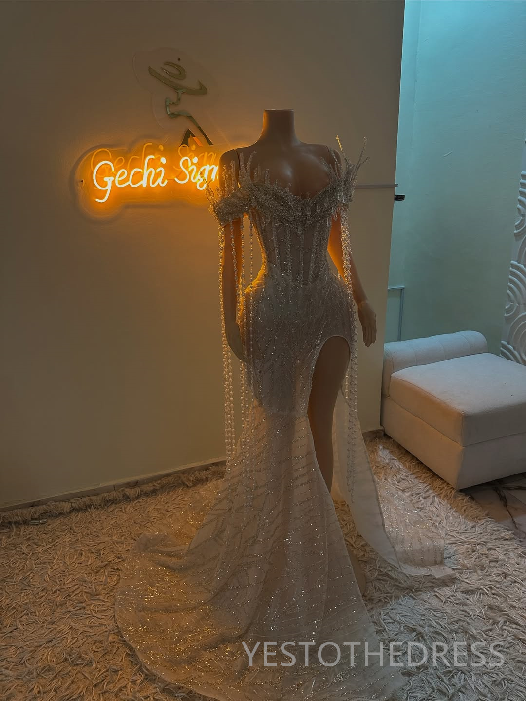 2025 Off White Aso Ebi Prom Dresses For Black Women Mermaid Evening Dresses Formal Gowns V Neck Side Split Beaded Lace Crystals Birthday Second Recept