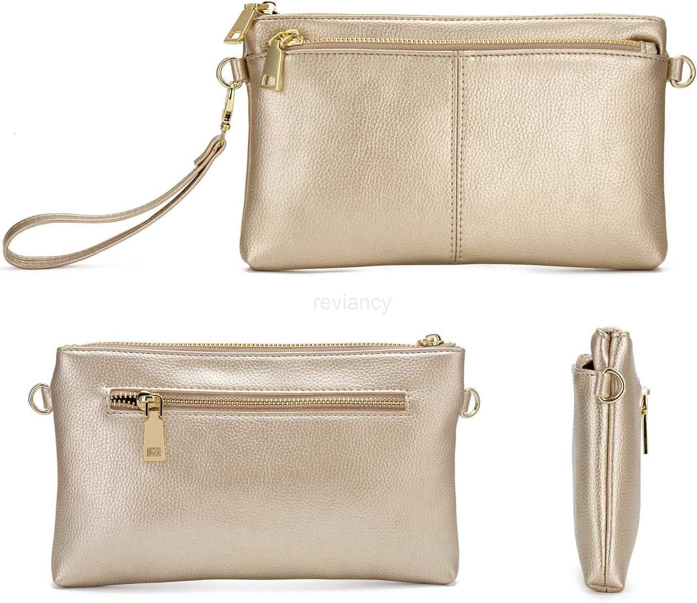 Triple Zip Small Crossbody Bag Lightweight Purses Vegan Leather Wristlet Clutch Includes Adjustable ShoulderW250911