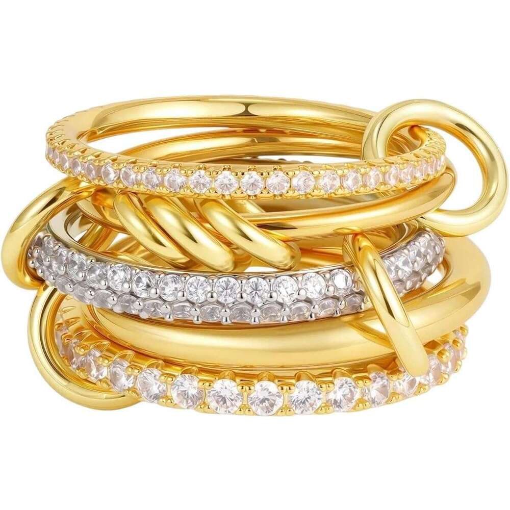 Cubic Zirconia Gold Plated Stackable Rings Multilayer Band Set for Women