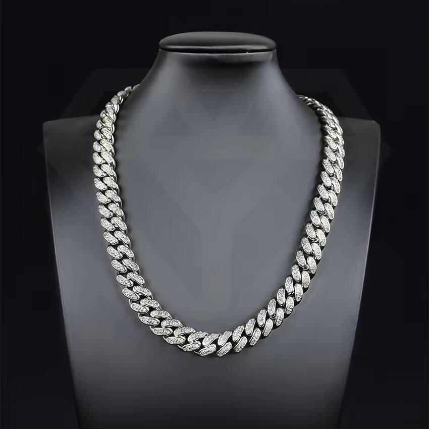 Hip Hop Jewelry 12mm Brass CZ Diamond Iced Out Cuban Link Chain Bracelet Necklace for Wedding and Gift