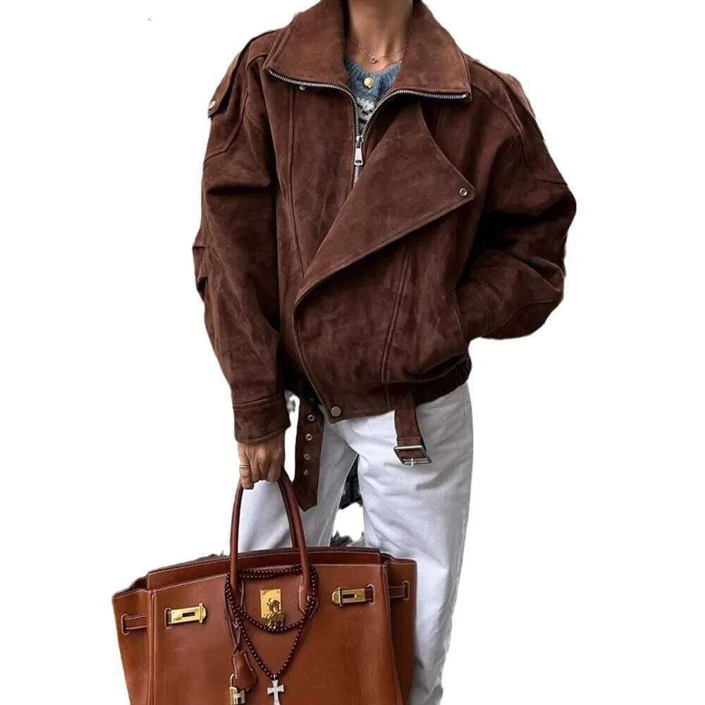 Fashionable Brown Short Loose Women's Jacket Casual Retro Mermaid Style Outerwear Popular Cross-Border Sale In