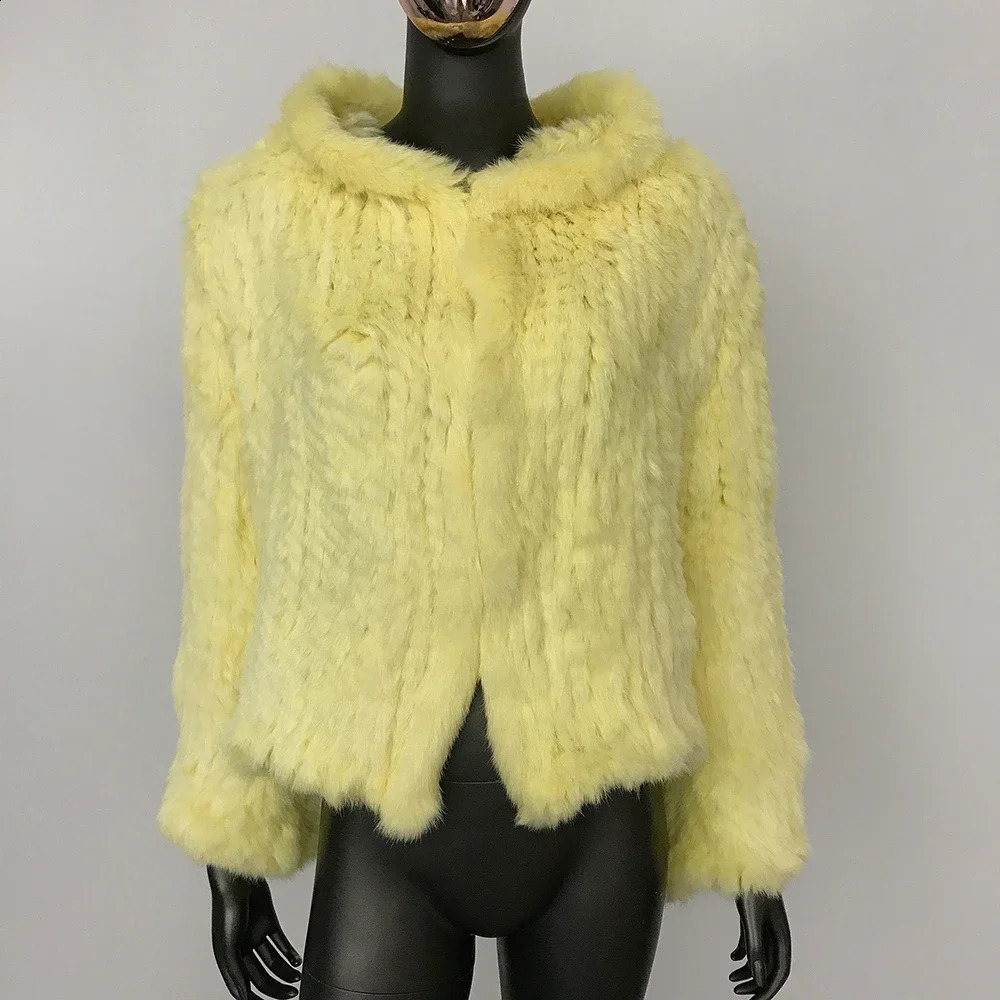 Short Rabbit Fur Coat Womens Autumn and Winter Doublesided Hooded Real Thickened Handwoven Knitted 250911