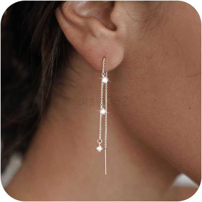 Dangle Earrings for Women Dainty Long Hanging 14K GoldSilver Chain Earrings Trendy Hypoallergenic Dangling CZPearl Threader Earrings for Women Jewelry