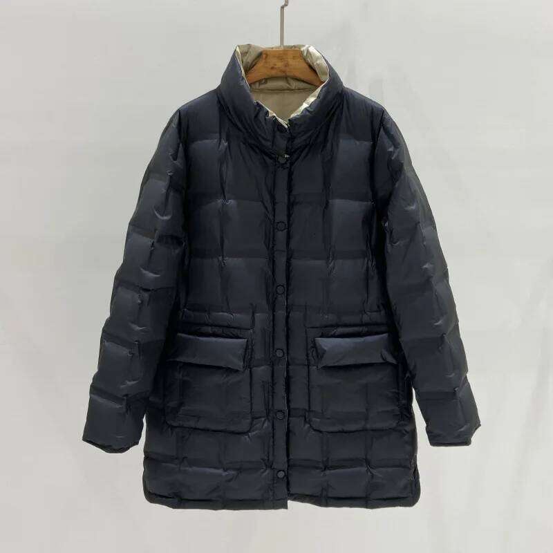 Lagabogy 2025 Autumn Winter Women Single Breasted Puffer Coat Warm 90% White Duck Down Jacket Female Long Double Sided Outwears
