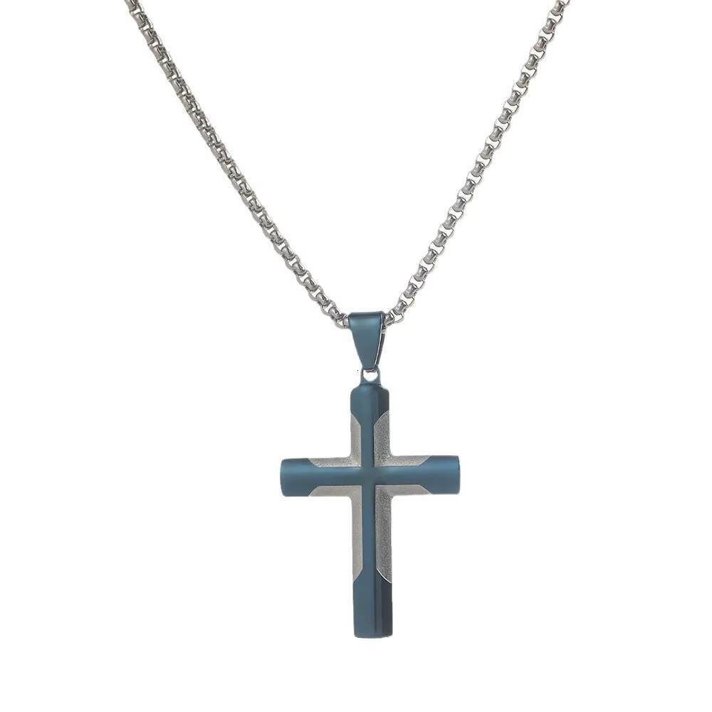 New Mens Versatile Necklace Simple Stainless Steel Hiphop Cross Necklace Niche Design Color Matching Necklace