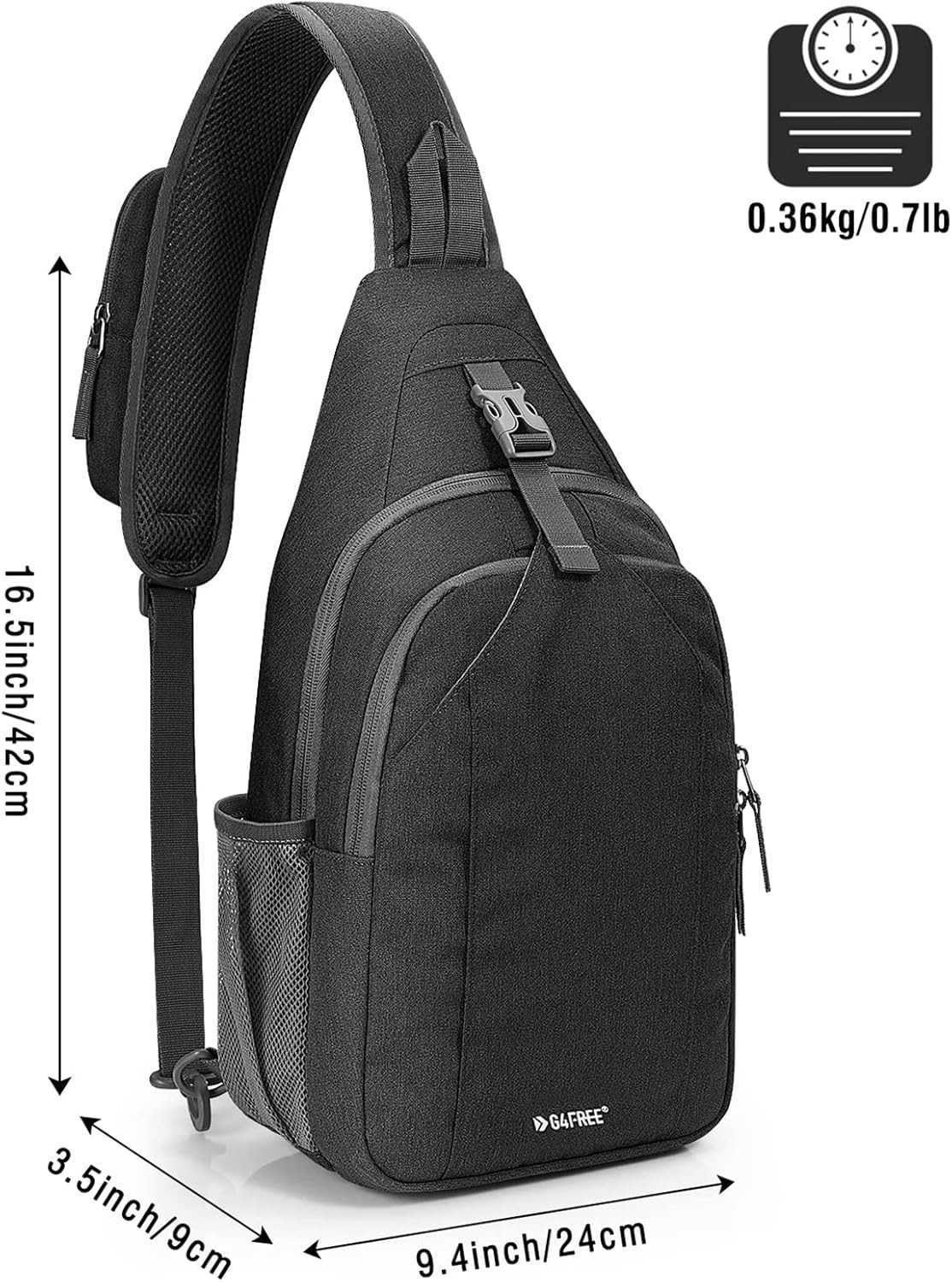 Sling Bag RFID Blocking Sling Backpack Crossbody Chest Bag Daypack for Hiking TravelBlackW250911