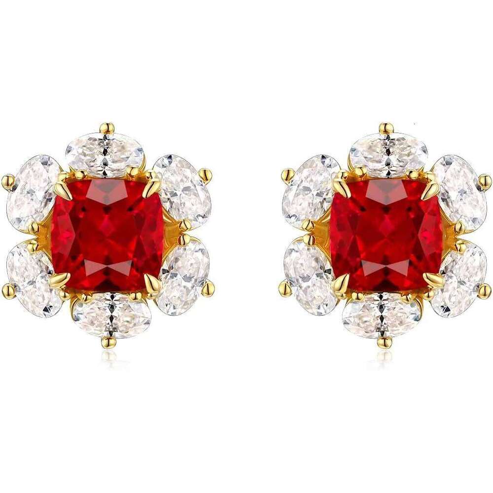 Vintage Sterling Sier Lab Grown Ruby January Birthstone Stud Moissanite Earrings for Women Rhodium Plated Anniversary