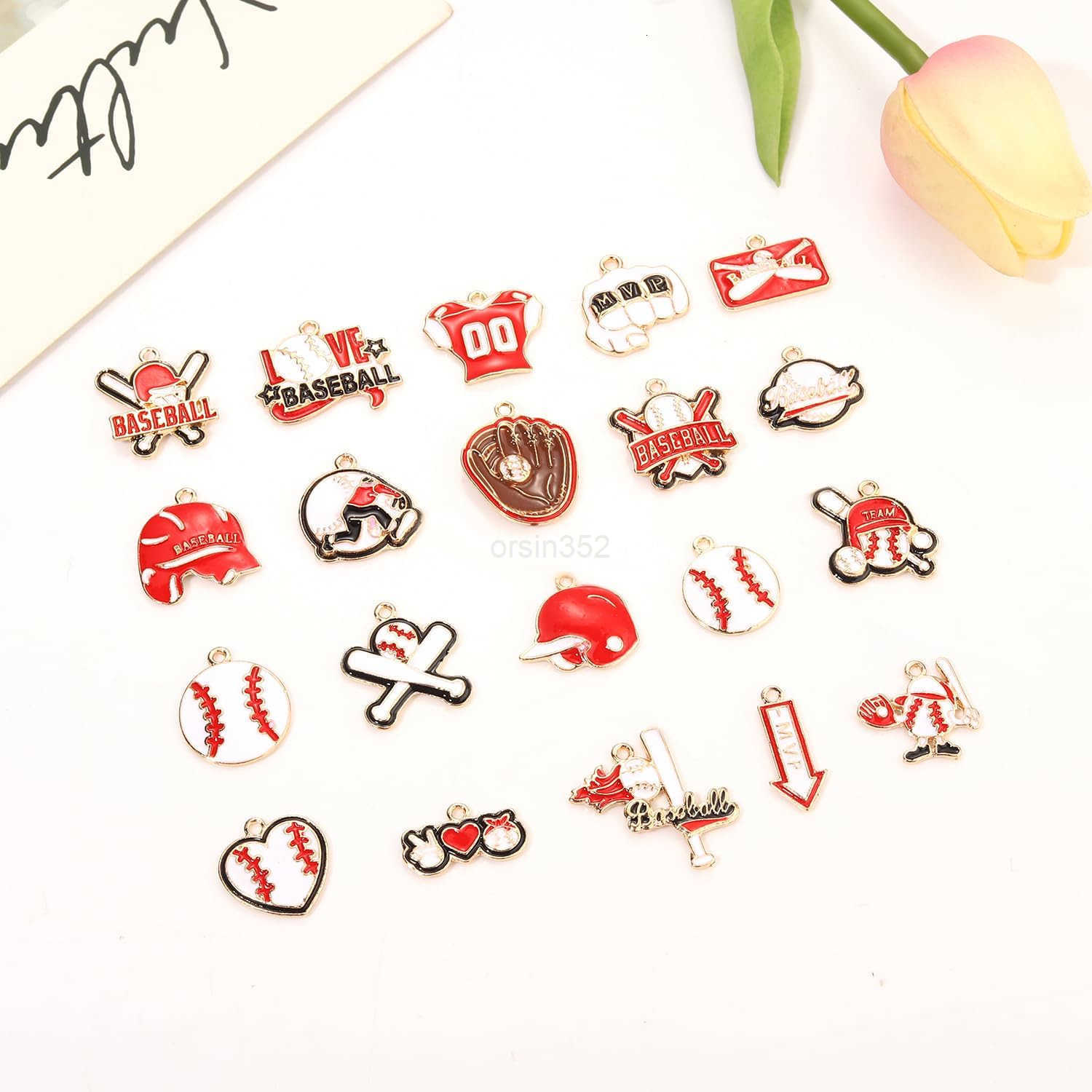 20PCS Sports Charms Enamel Basketball Baseball Pendant Charms for Jewelry Making Rhinestone Ball Game Softball Charms for Necklace Earrings DIY Crafts