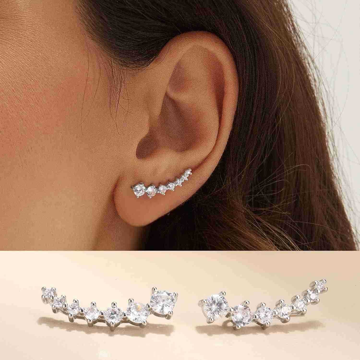 6Pairs Ear Cuffs Climber Hoop Earring CZ Arrow Crawler Stud Earring Jacket for WomenW250911