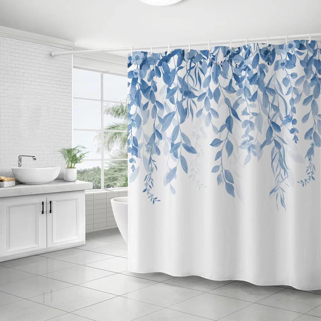 YL-37171 digital shower curtain cross-border plant flower waterproof polyester bathroom four-piece set dry and wet separation moisture-proof