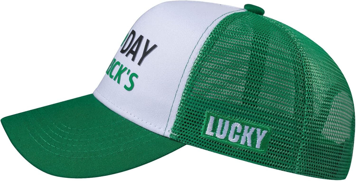 St. Patrick's Day Hat for Men & Women, Shamrock Green Baseball Cap, Lucky Clover Mesh Trucker Hats, Irish Accessories