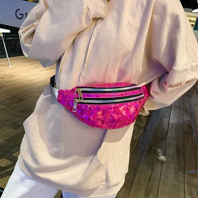 Holographic Fanny Pack Hologram Waist Bag Laser PU Leather Travel Banana Hip Bum Zip Waist Bags Women Shoulder Bag for s Z250911