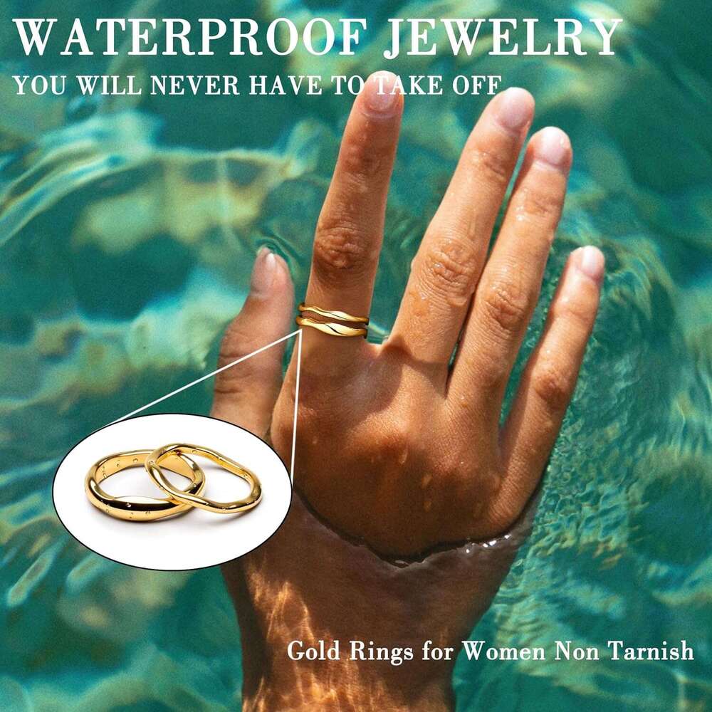 Non Tarnish,14K Plated Stackable Ring Set,Dainty Thumb Rings for Women Chunky Statement Stacking Gold Jewelry Size 4 5 6 7 8 9 10