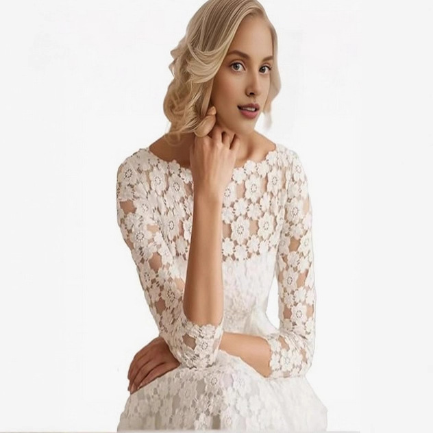 Elegant Short Lace Wedding Dress Boat Neck Half Sleeves Bow Sash A-line Tea Length Bridal Bride Garden Party Gowns Vestidos De Novia