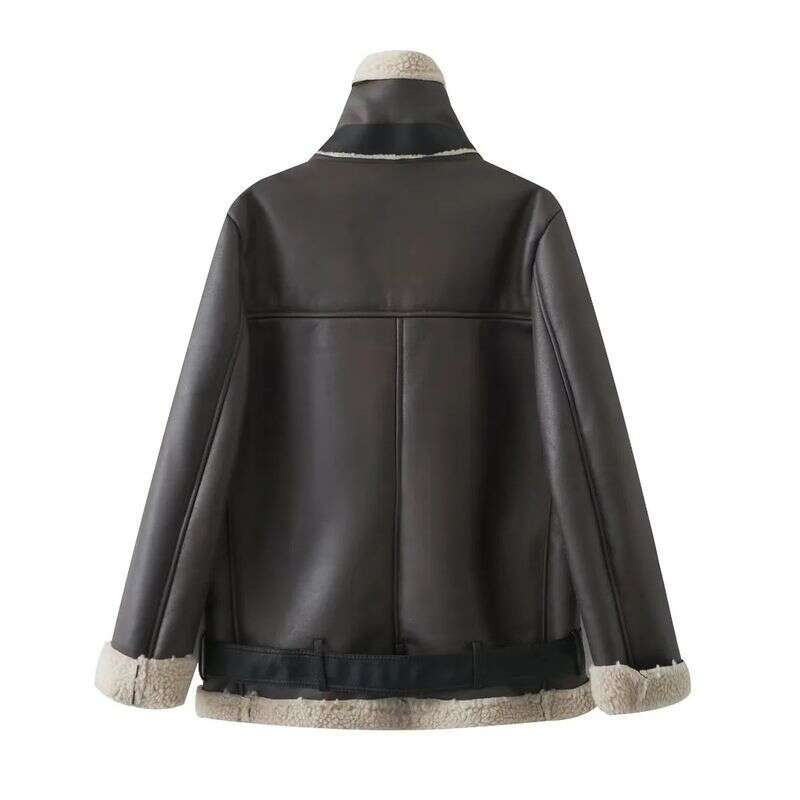 Women's Women's Clothing Autumn And Winter New Model Stand Collar Diagonal Zipper Mid-Length Fur One-Piece Warm Jacket