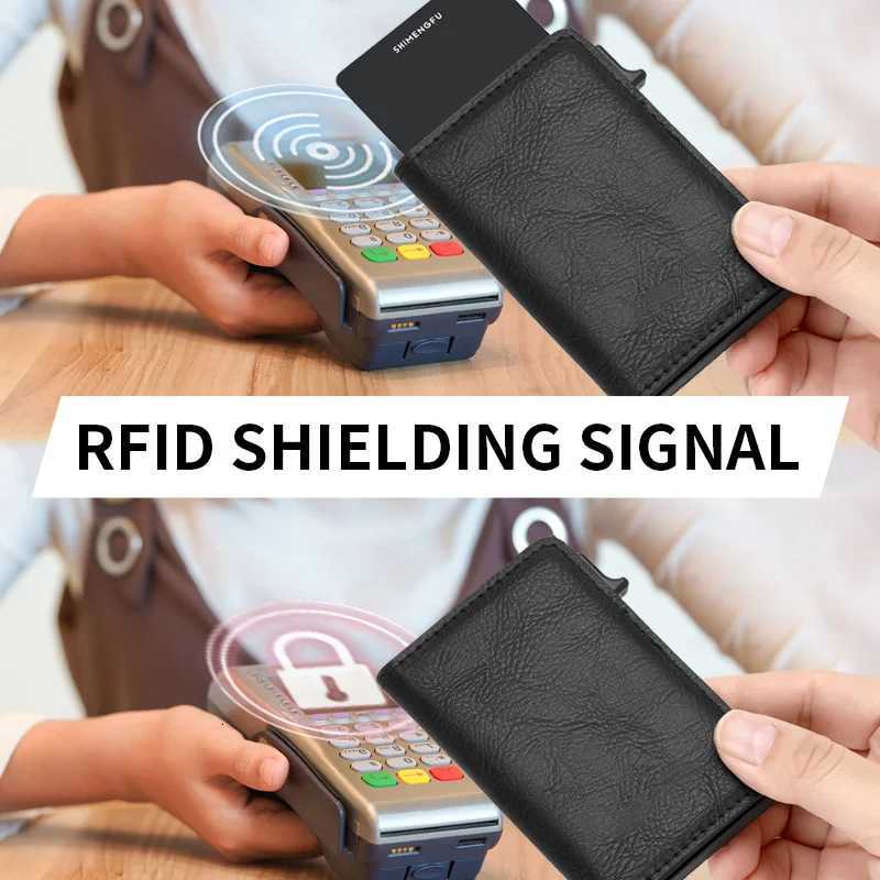 Fashion Metal Aluminum Leather ID Card Holder MultiFunction Designer Bank Card Men Wallet Business PopUp Cardholder Women W250911