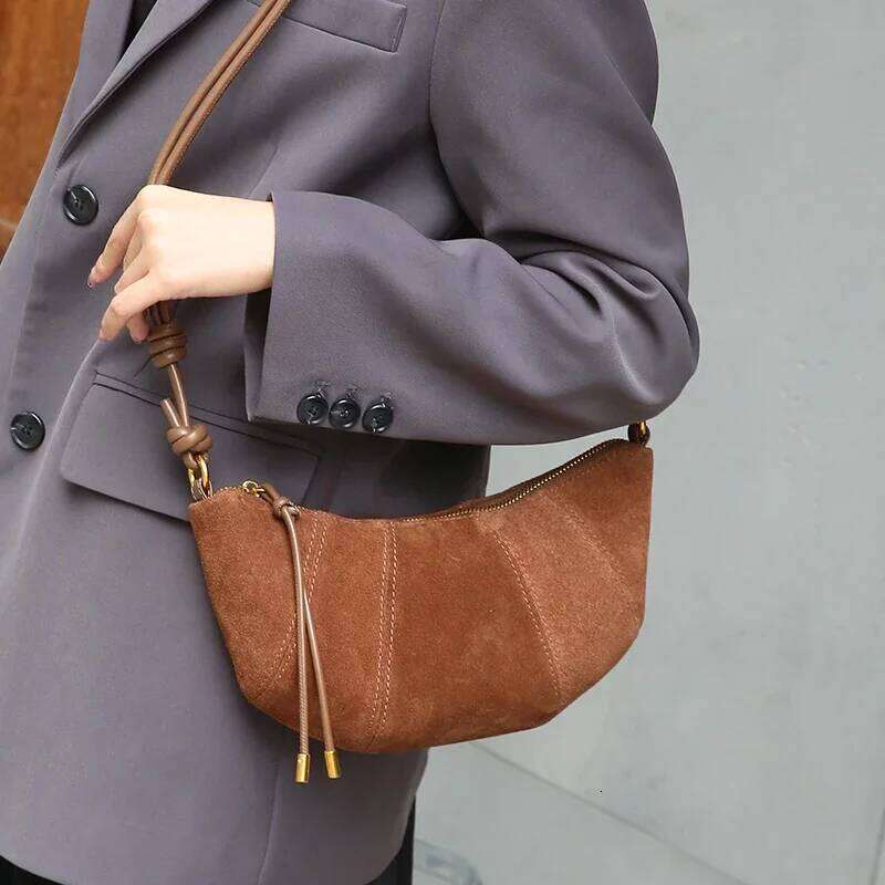 Designer Bags Autumn Winter Women's OL Designer Genuine Suede Cowhide Leather Women Bull Horn Crossbody Bag Trendy Commuting Handbag Hot Selling