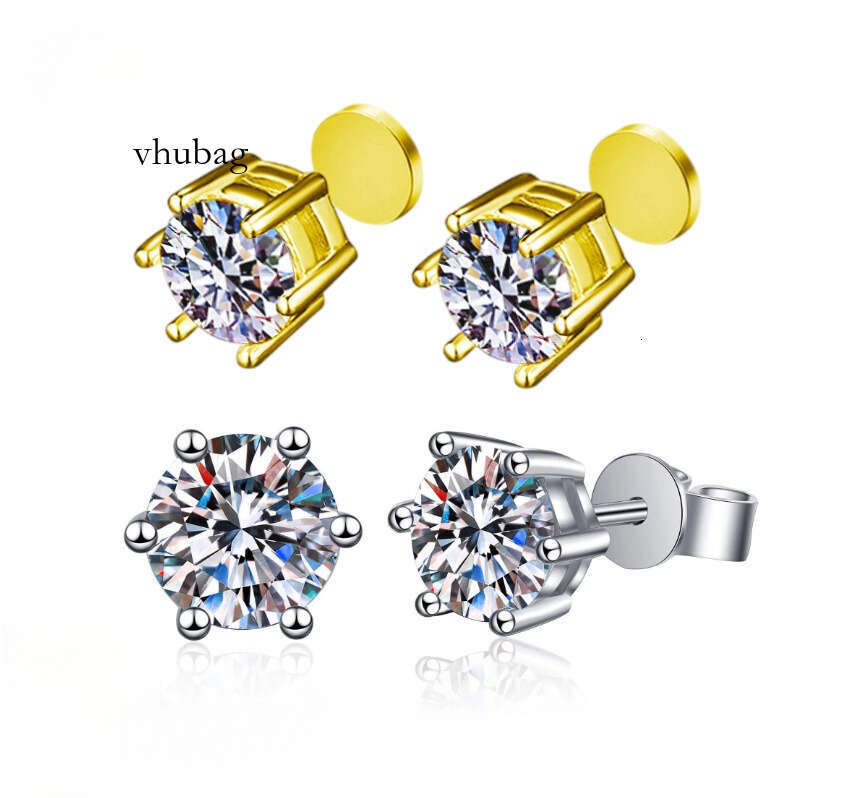 Classic Six-Prong Moissanite Earrings Sterling Sier Gold Plated Cross-Border Hot-Selling Fashionable Ear Jewelry for Women