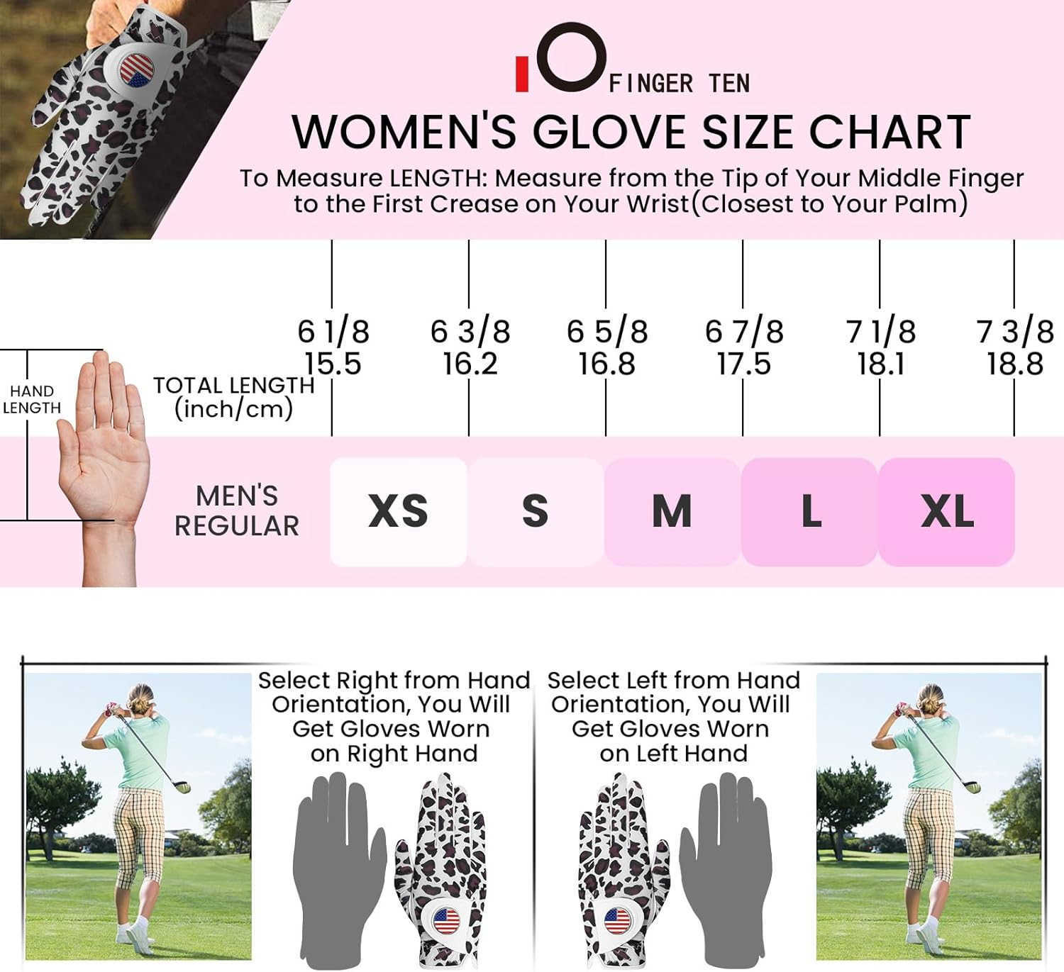 Sport Womens Golf Glove with Ball Marker Rain Left Right Hand Leather Printed Pack Ladies Golf Gloves All Weather Grip Breathable Soft Size Small Medi