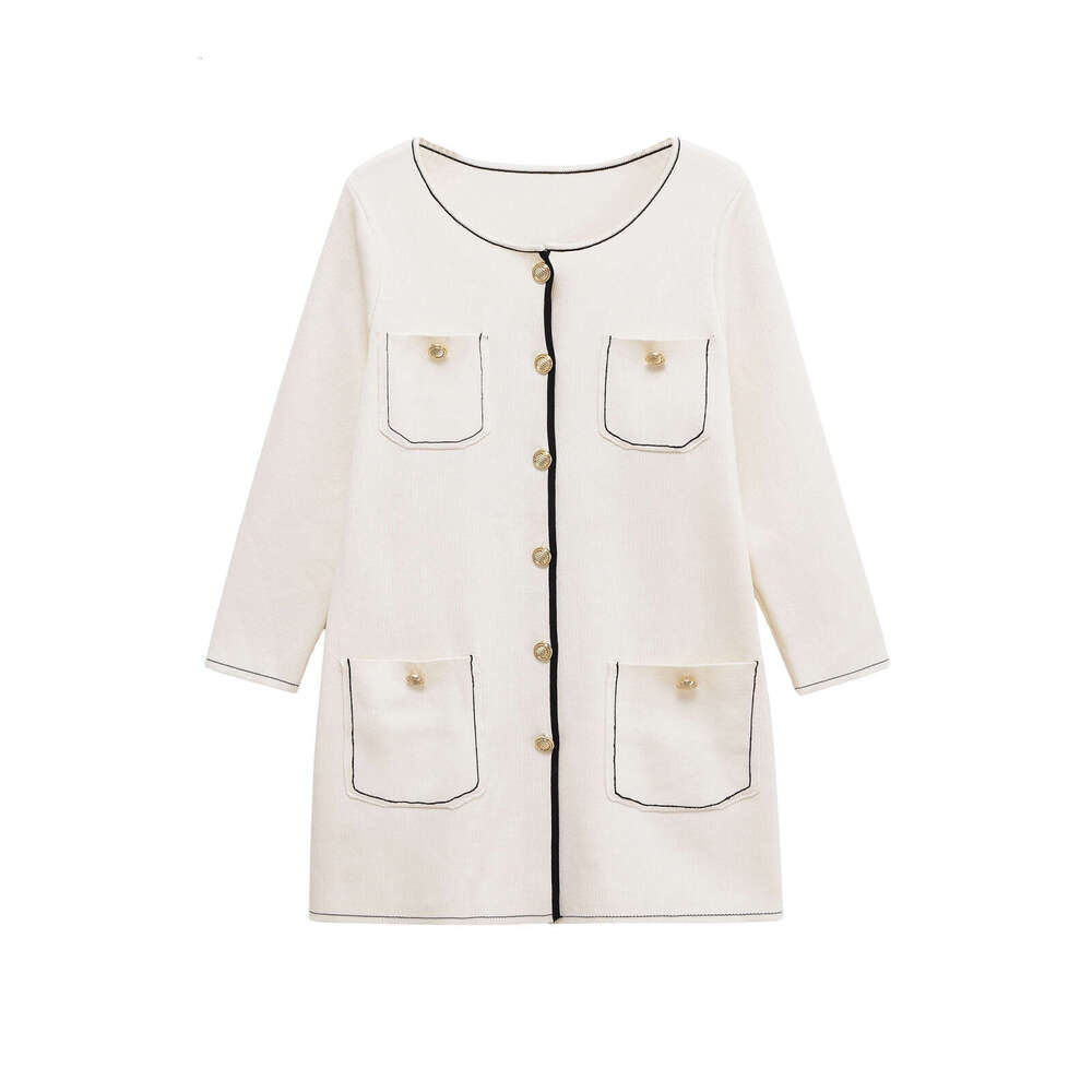 DHEssentials Z Commuting Little Chanel Style Knitted Long Round Neck Short Sleeve Waist-Cinching Slimming Elegant Dress