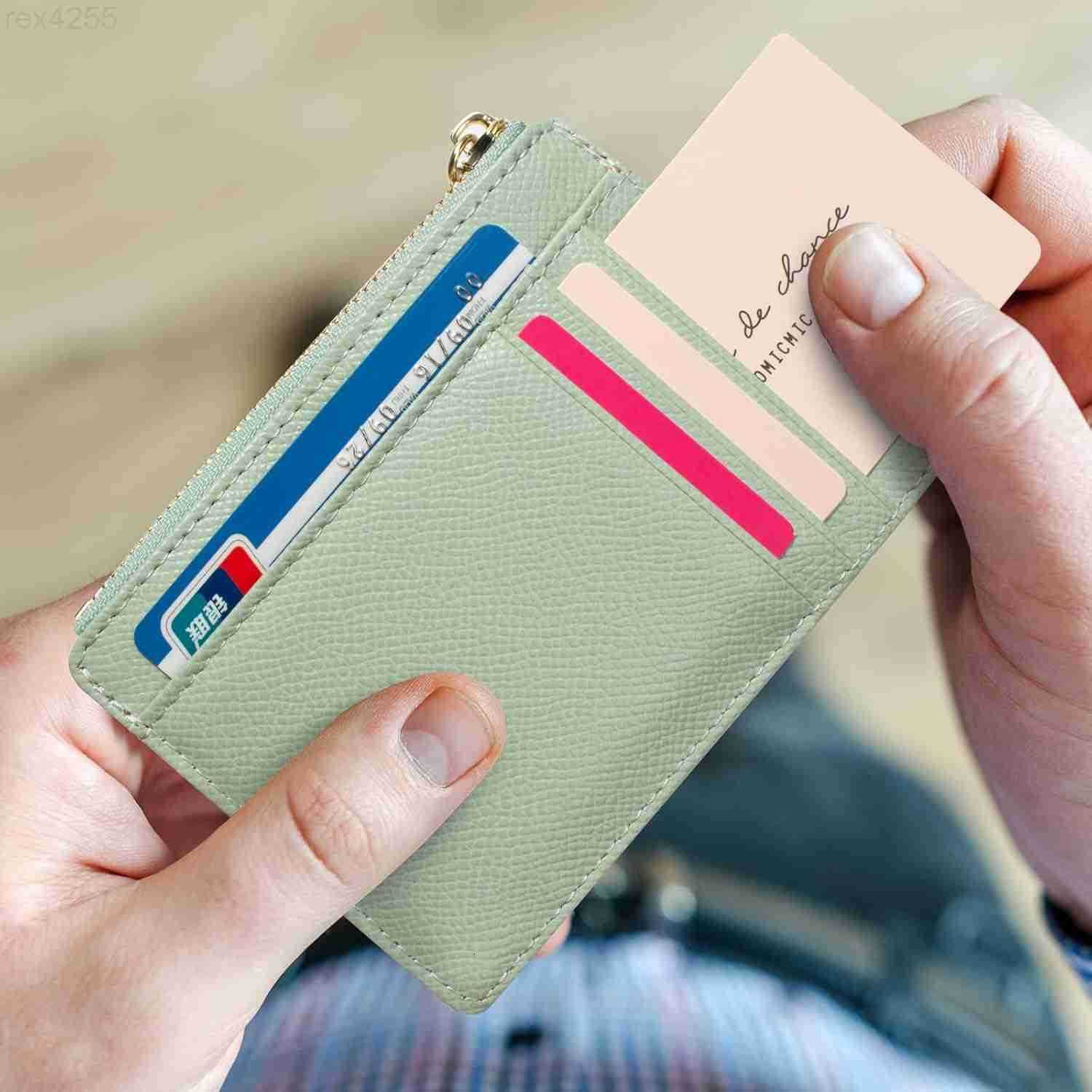 Slim RFID Blocking Card Holder Small Pocket Wallet Keychian Zipper Coin Purse Mini Cash Coin Cards Case for Women MenW250911